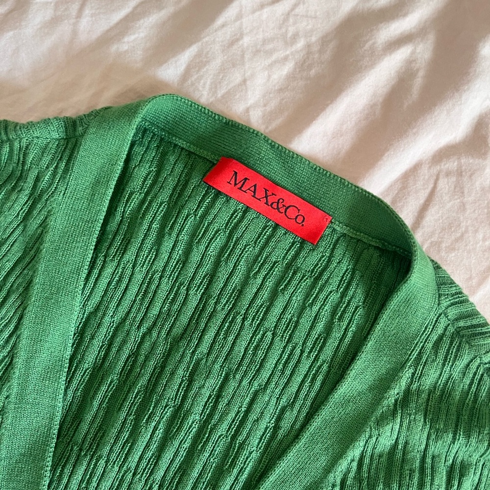 Green Ribbed Cardigan Sweater - Picture 2 of 3